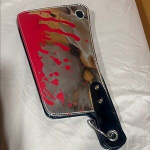 Glossy Silver Wristlet Butcher 🔪Clutch with Red Splash Accent
